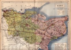 The County of Kent Large Victorian Letts 1884 Antique Coloured Map.