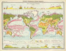 Antique World-Vegetation & Ocean Currents Detailed Coloured Map.