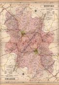County of Bedfordshire Large Victorian Letts 1884 Antique Coloured Map.