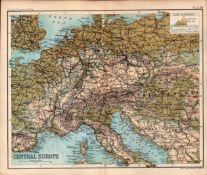 Central Europe & Malta Double Sided Coloured Victorian Antique 1896 Map.