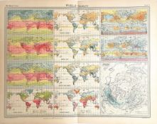 Antique John Bartholomew The World Climate Large Coloured Map.