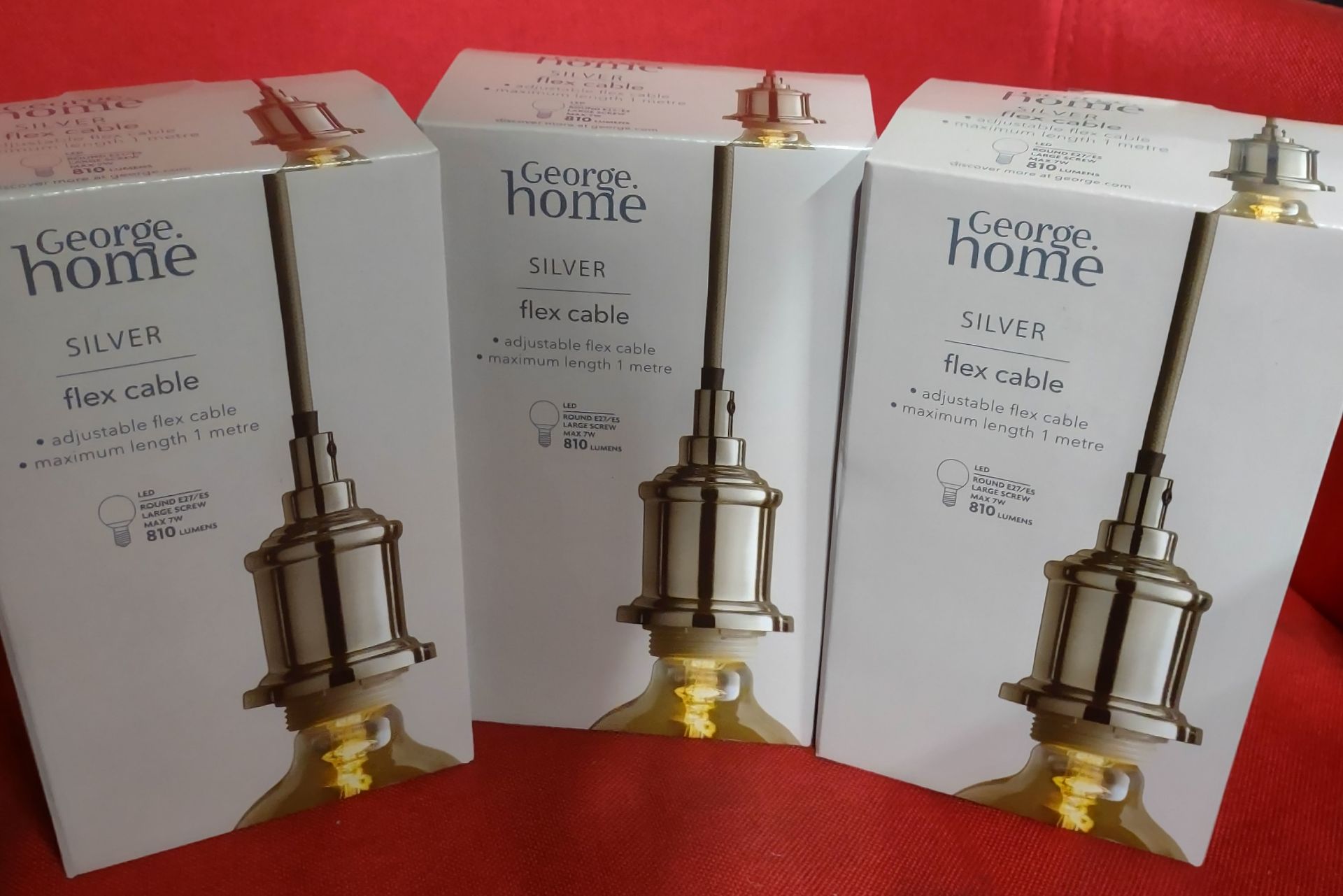 3 x George Home Silver Flex Cable Light Fixture. RRP £30 - Grade A