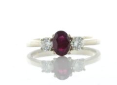 18ct Yellow Gold Three Stone Oval Cut Diamond and Ruby Ring (R0.51) 0.26 Carats