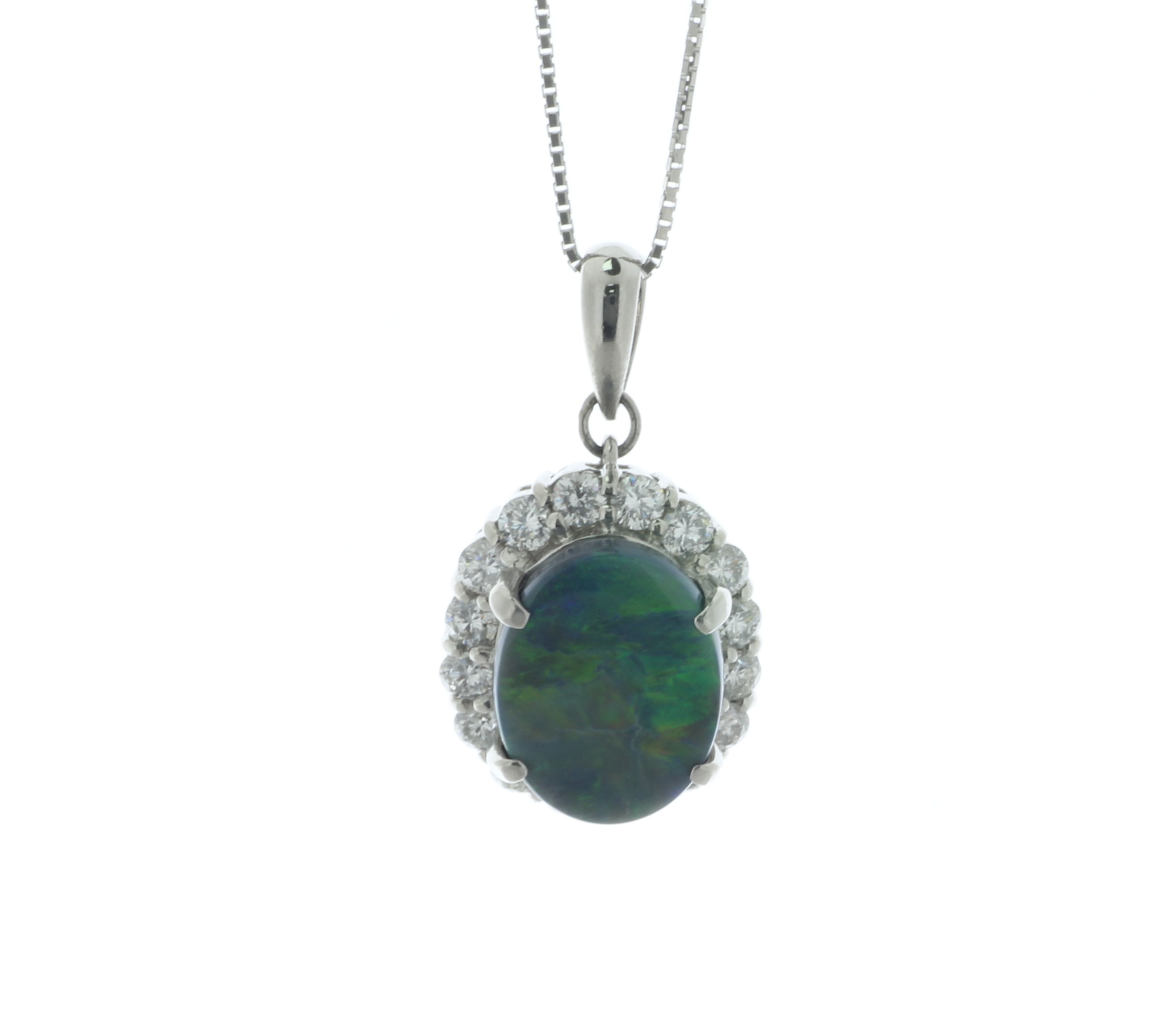 Platinum Oval Cluster Diamond and Opal Pendant (O3.72) 0.95 Carats