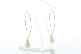 8.5 - 9.0mm Freshwater Cultured Pearl Gold Plated Oval Hoop Silver Earrings