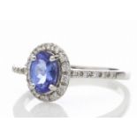 18ct White Gold Diamond and Tanzanite Halo Setting Ring 0.15 Carats