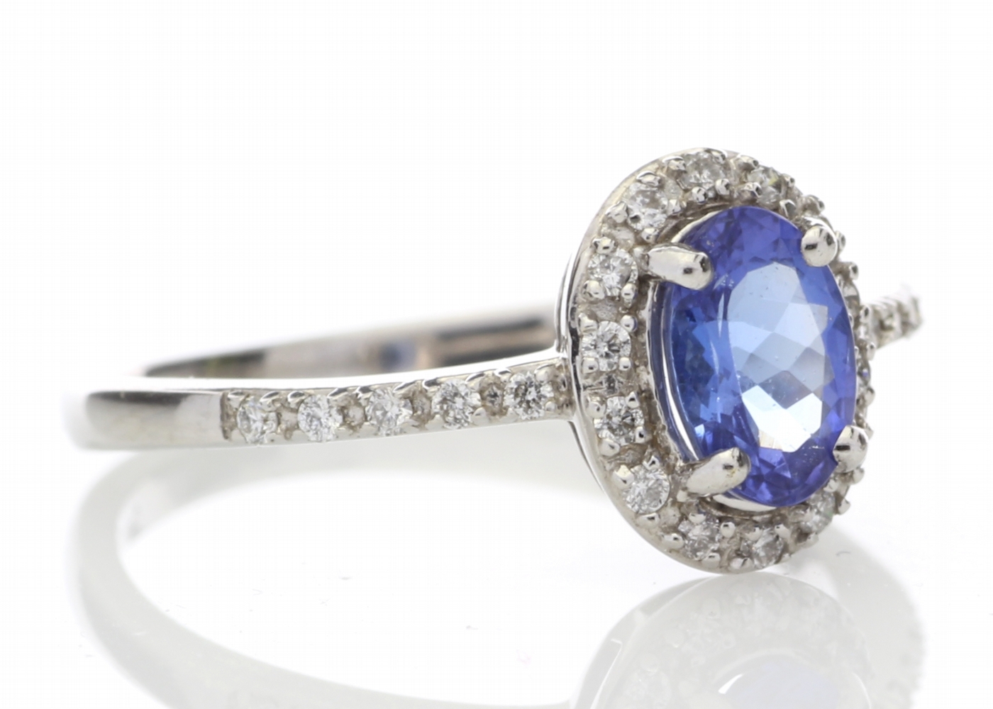 18ct White Gold Diamond and Tanzanite Halo Setting Ring 0.15 Carats - Image 4 of 5