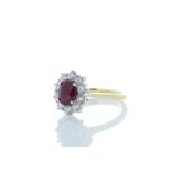 18ct Yellow Gold Oval Cluster Claw Set Diamond and Ruby Ring (R1.64) 1.00 Carats