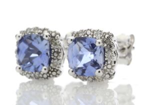 9ct White Gold Created Ceylon Sapphire Diamond Earring (S1.26) 0.06 Carats