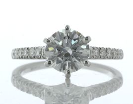 18ct White Gold Single Stone With Stone Set Shoulders Diamond Ring (1.56) 1.85 Carats