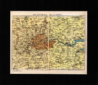 The Environs of London Detailed Coloured Mounted Antique George V Map.