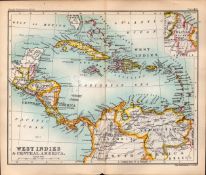 West Indies & Central America Double Sided Victorian Antique 1896 Map.