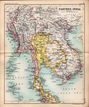 Farther India Double Sided Coloured Victorian Antique 1896 Map.