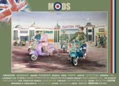 Meeting of The Mods At Clacton Pier Iconic Vintage Scene Large Metal Wall Art