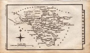 Wales Radnorshire Antique Copper Engraved Map by Sidney Hall.