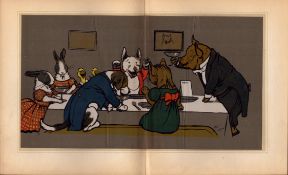 Cecil Aldin Merry Party Rare Antique Large Book Plate “At The Dinner Table”