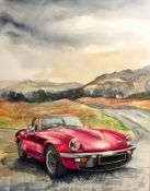 Triumph Spitfire GT6 Sports Car Exploring The Mountains Large Metal Wall Art