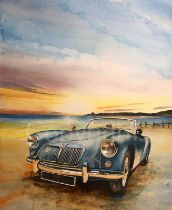 MG-A Iconic Nostalgic Blue Roadster Large Metal Wall Art