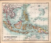 East Indian Archipelago Double Sided Coloured Antique Victorian 1896 Map.