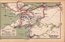 North Wales District Coloured Detailed Antique Railway Diagram -136.