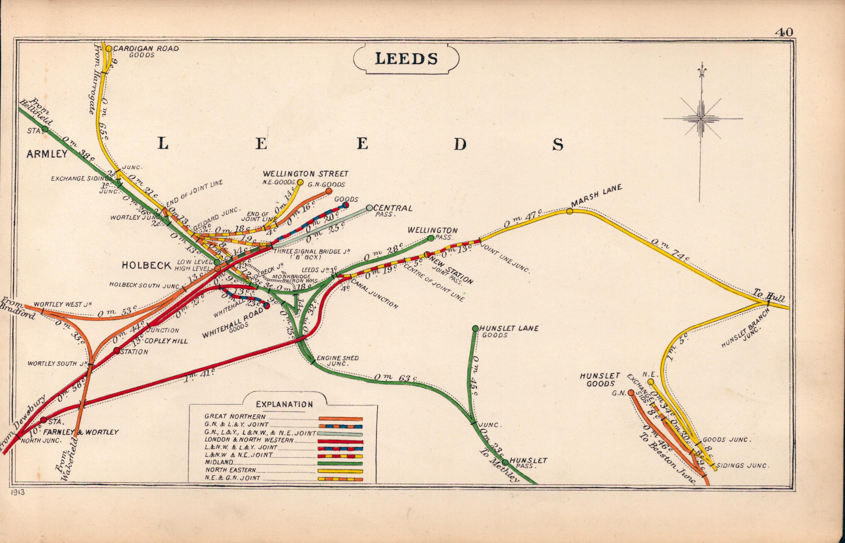 Leeds Armley Holbeck Hunslet Yorkshire Antique Railway Diagram-40.