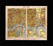 London Iconic District The East End Mounted Antique George V Map.