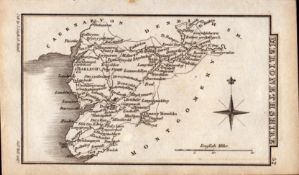 Wales Merionethshire Antique Copper Engraved Map by Sidney Hall.
