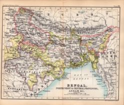 Bengal Assam Calcutta Double Sided Victorian Antique 1896 Map.