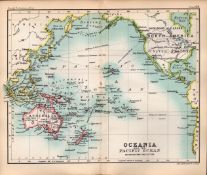 Oceania & Pacific Ocean Double Sided Coloured Antique Victorian 1896 Map.