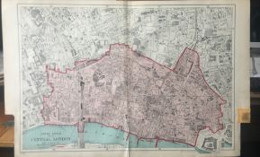 Bacons Vintage London Suburbs Coloured Map Plan of Central London .
