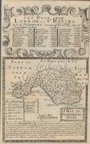 Britannia Depicta E Bowen Rare c1730 Map The Road London To St Davids Wales.