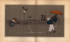 Cecil Aldin Merry Party Rare Antique Large Book Plate “Serving For The Match”