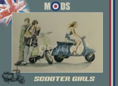 Scooter Mod Girls Nostalgic 1960's Scene Extra Large Metal Wall Art