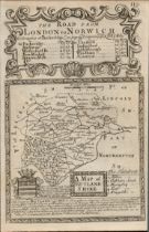 Britannia Depicta E Bowen c1730 Map London-Norwich Puckeridge, Newmarket.