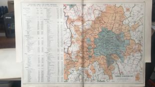 Bacons London & Suburbs Rare Vintage London Urban & Rural Districts Map.