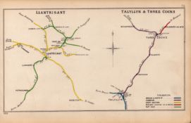Llantrisant, Talylln. Three Cocks Wales Antique Railway Junction Map-72.