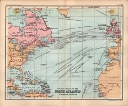 North Atlantic Chart Double Sided Victorian Antique Coloured 1896 Map.