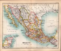 Mexico Double Sided Victorian Antique Coloured 1896 Map.
