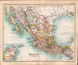 Mexico Double Sided Victorian Antique Coloured 1896 Map.