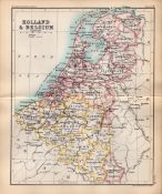 Holland & Belgium Double Sided Victorian Antique 1896 Map.