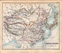 Chinese Empire & Japan Double Sided Victorian Antique 1896 Map.