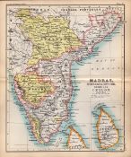 Madras Hydrabad Ceylon Double Sided Victorian Antique 1896 Map.