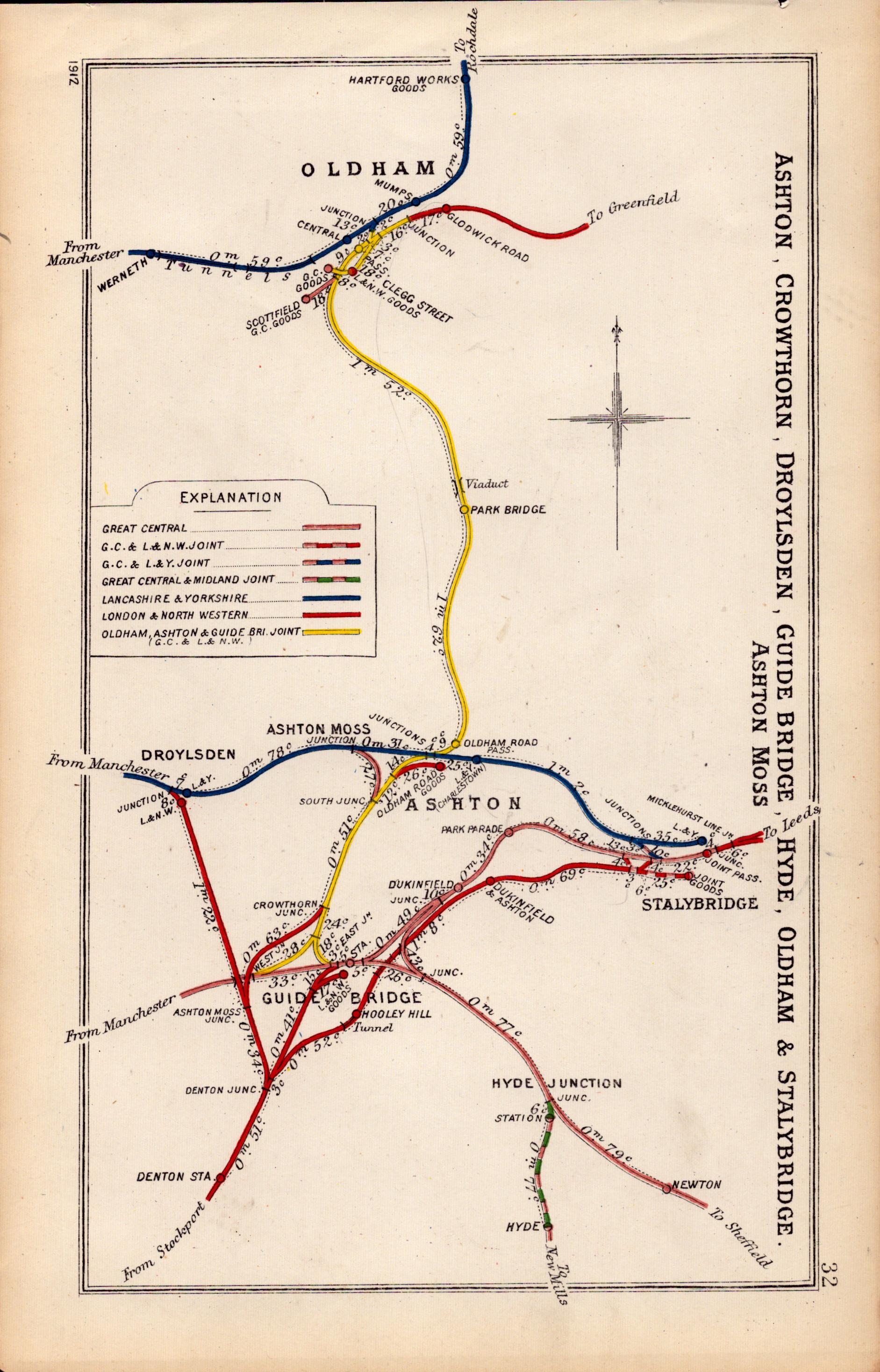 Oldham, Ashton, Hyde, Stalybridge Antique Railway Junctions Diagram-32.