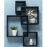 Black Gatton Design Wall Mounted Floating Shelves, Interlocking Four Cube Design