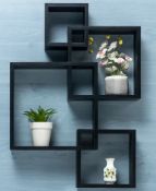 Black Gatton Design Wall Mounted Floating Shelves, Interlocking Four Cube Design