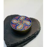 Vintage Chinese Yellow Metal and Cloisonné Enamel Pill Trinkets Box