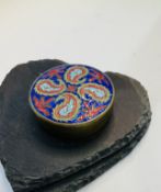 Vintage Chinese Yellow Metal and Cloisonné Enamel Pill Trinkets Box