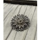 Vintage Filigree Flower Brooch Unmarked Silver Pin Sweetheart Floral Intricate