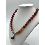 Red Striped Agate Bead Necklace With Decorative Pendant Drop. 10mm Beads. 44cm Necklace Length.