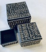 Set of 3 Vintage White Stone Encrusted Trinket Boxes With Silver Beaded Trim